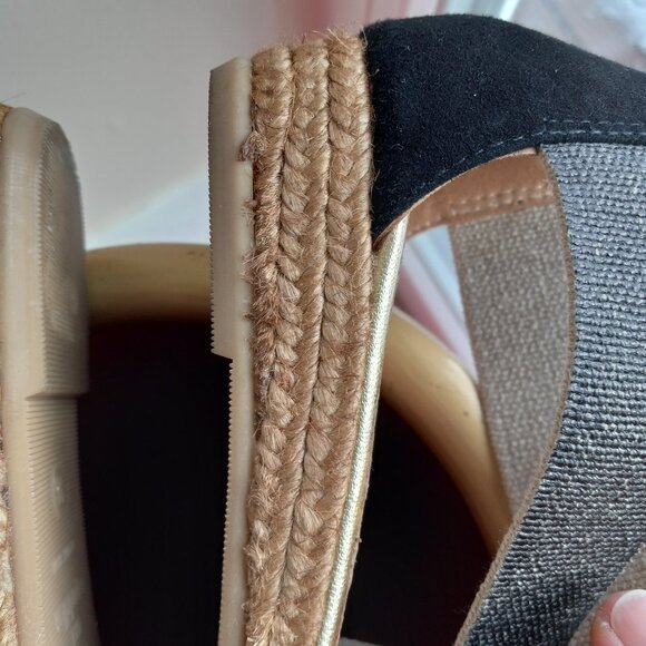 Gaimo Nover Black Suede Metallic Elastic X Band Low Wedge Espadrilles 38 / 7-7.5 - Picture 7 of 16